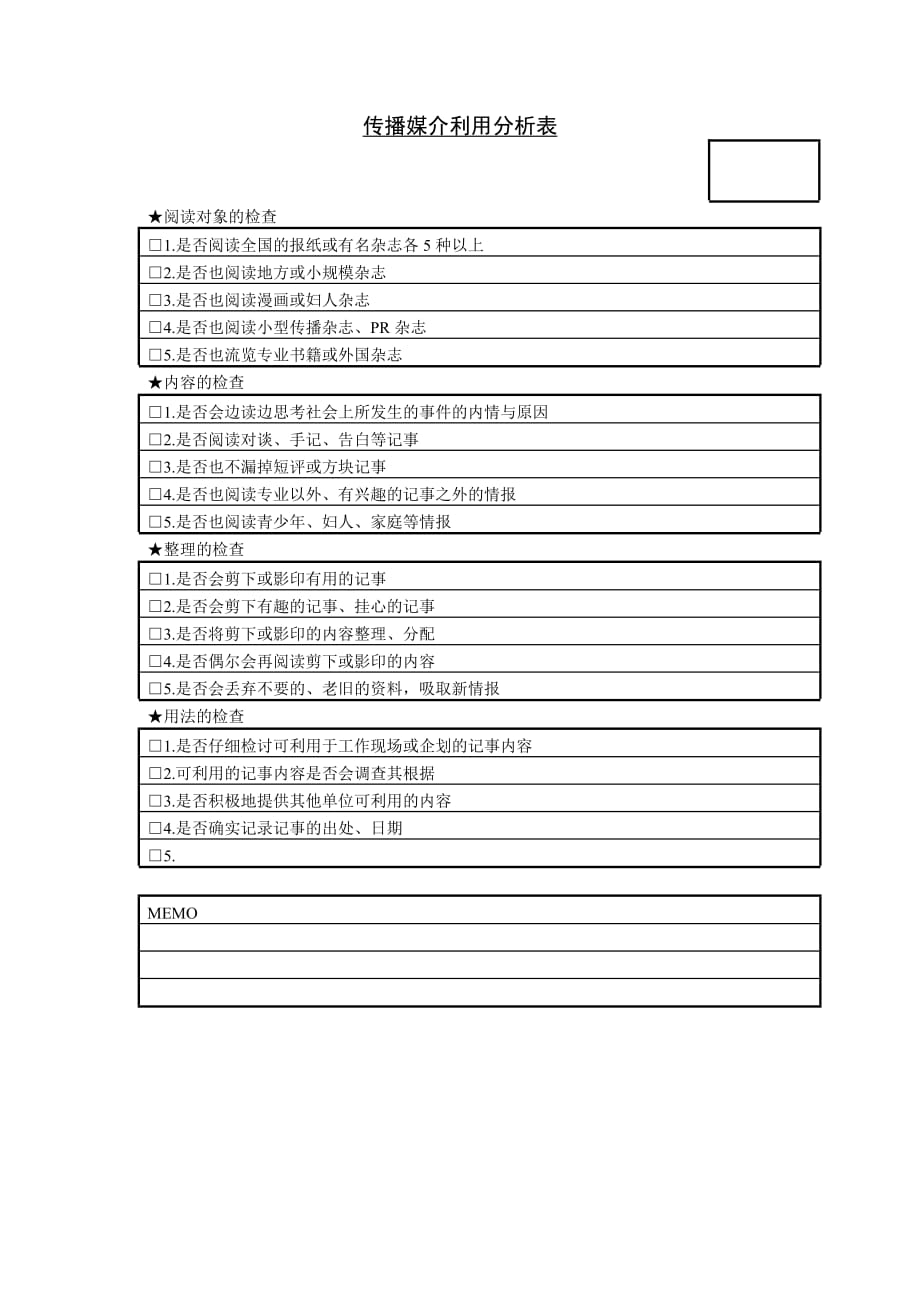 （2020年）（广告传媒）传播媒介利用分析表_第1页