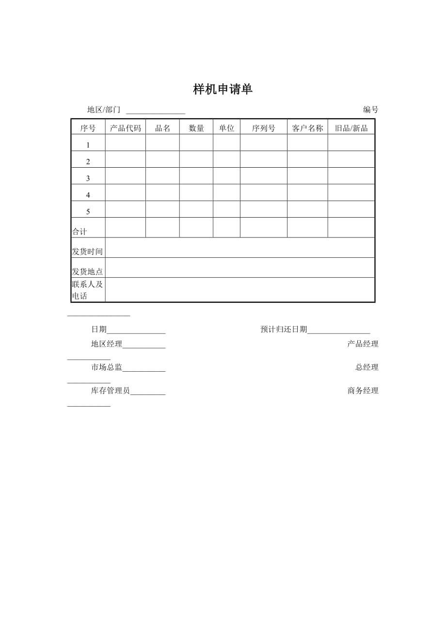 (2020年）（国际贸易）山谷蓝&泰科曼贸易公司样机申请单_第1页