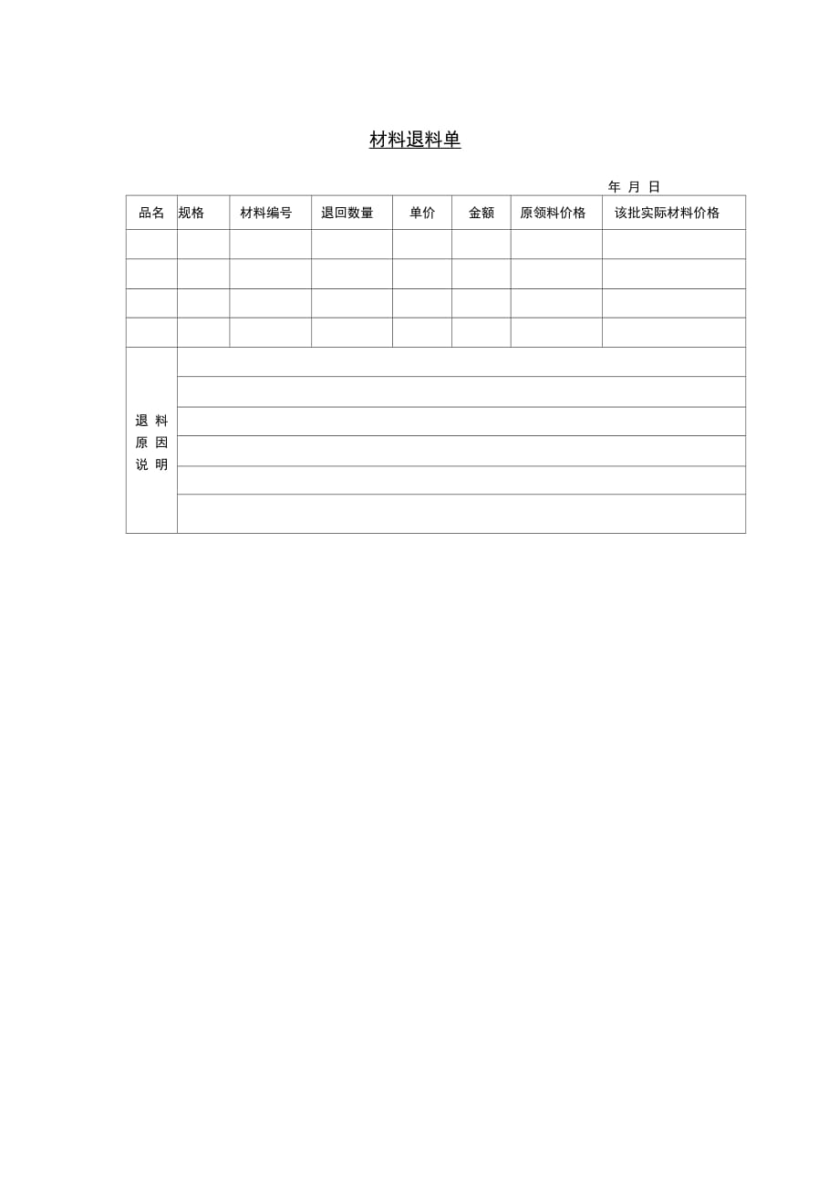 202X年材料退料单_第1页