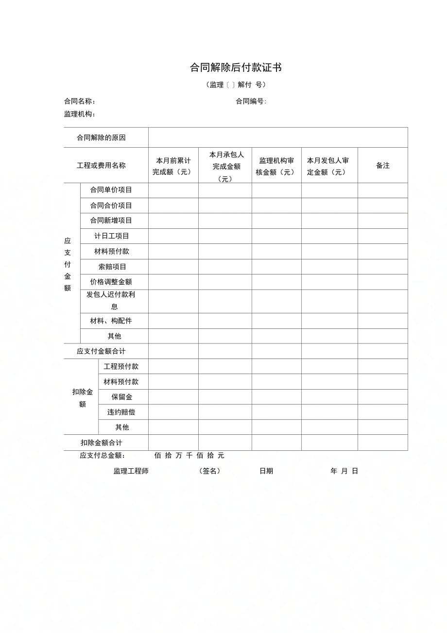 合同解除后付款证书_第1页