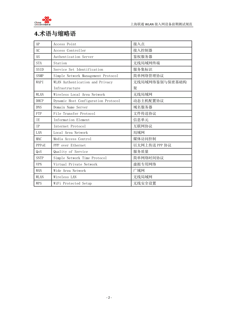 （2020）（设备管理）中国联通上海市分公司WLAN接入设备性能测试规范_第4页