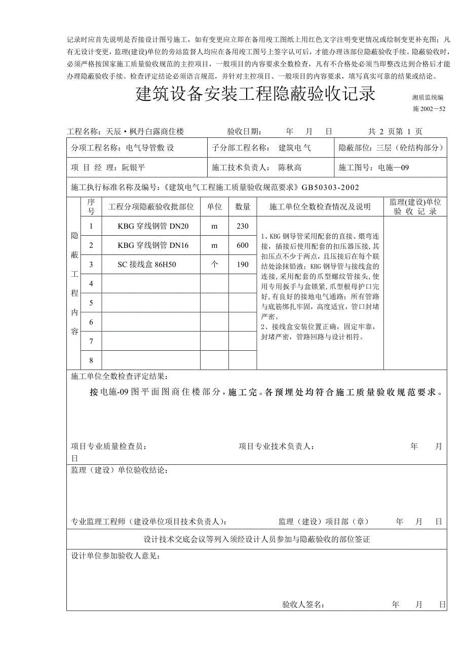 （2020）（设备管理）建筑设备安装工程隐蔽验收记录(商住楼)_第5页