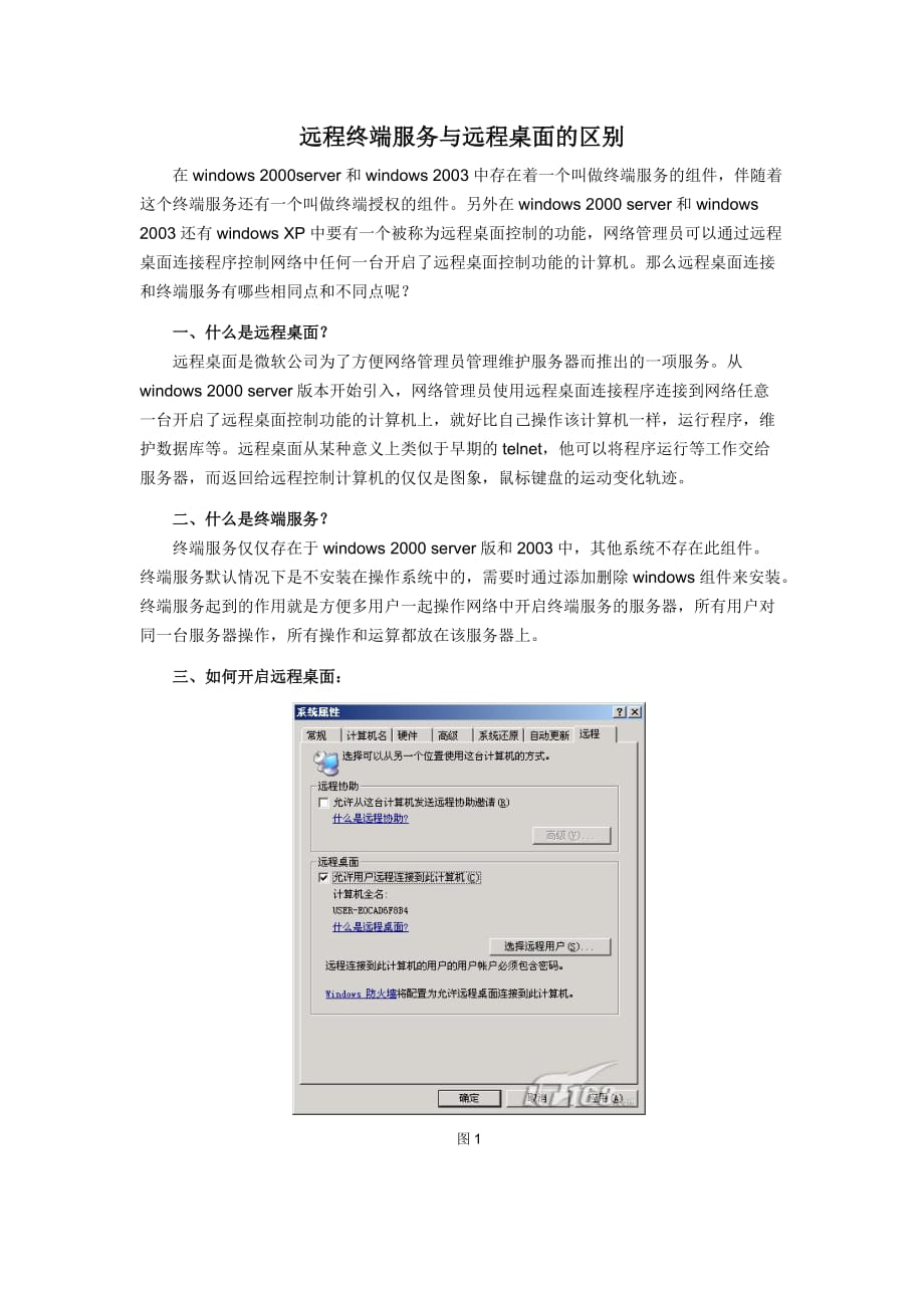 (2020年）(售后服务）远程终端服务与远程桌面的区别_第1页