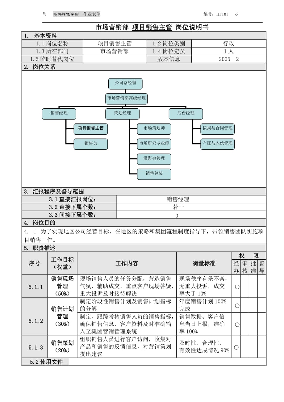 (2020年）(销售经理）7销售主管岗位说明书_第1页