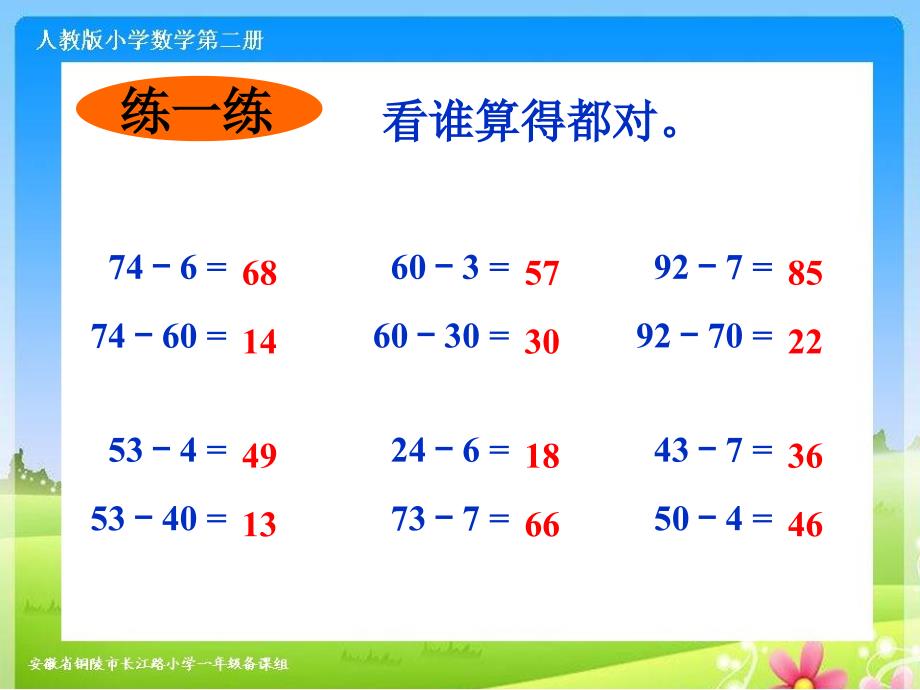 人教版一下数学第六单元《两位数减一位数的退位减法(练习课)》ppt课件（2020年整理）.ppt_第2页