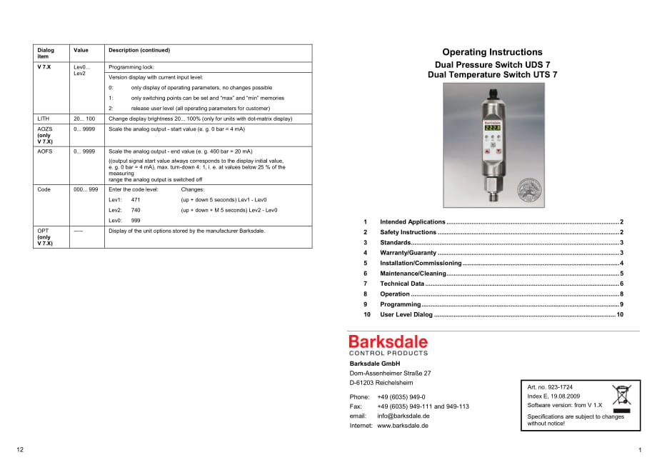 (Barksdale)UDS7&ampUTS7压力温度传感器使用说明书.pdf_第1页