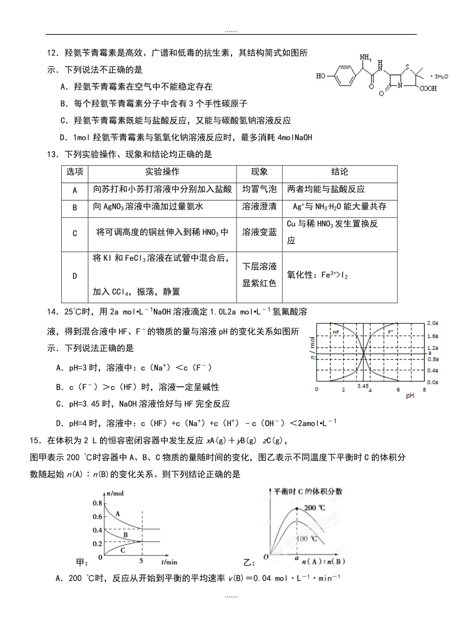 2019-2020学年度江苏省东台市三仓中学高三5月月考(模拟)化学试题(有答案)_第3页