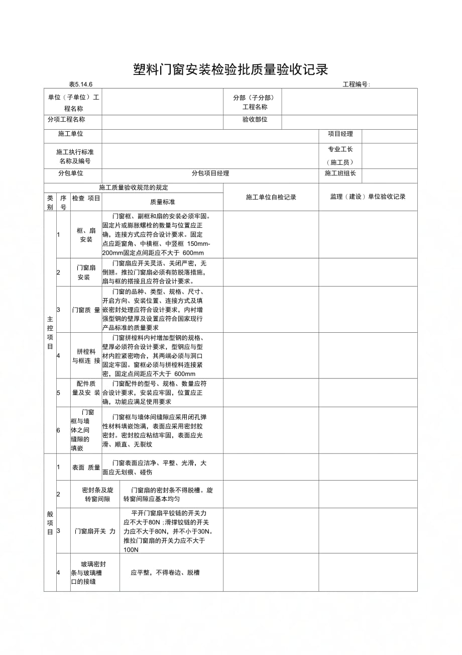 202X年塑料门窗安装检验批质量验收记录_第1页