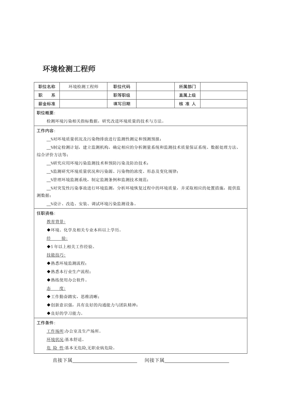 2020年（岗位职责）环境检测工程师岗位职责(doc 2页)_第1页