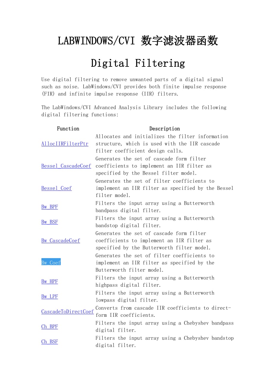 Labwindows_数字滤波器函数汇总.doc_第1页