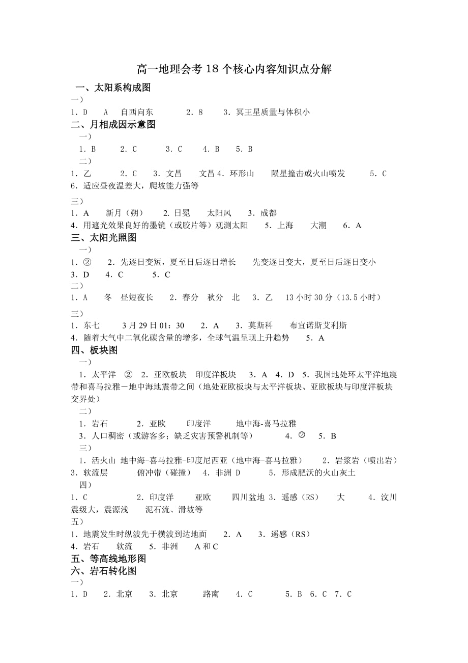 高一地理会考18个核心内容知识点分解-答案_第1页