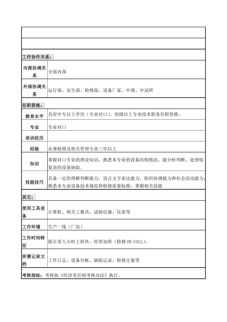 （岗位职责）电气、计量技术员岗位说明书(18个doc2个xls)4_第4页