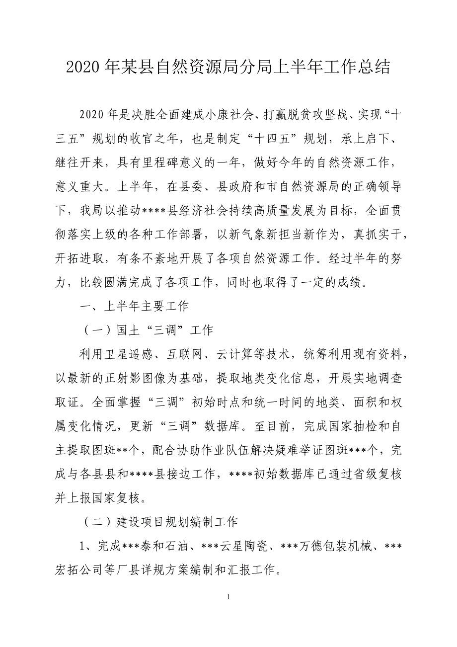 2020年某县自然资源局分局上半年工作总结_第1页