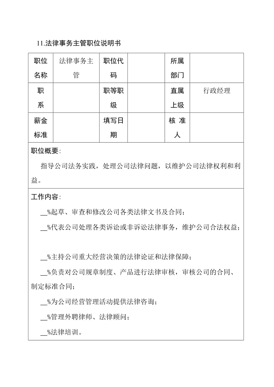 (2020年)（岗位职责）法律、环境管理职位说明书(doc 9个)3_第1页