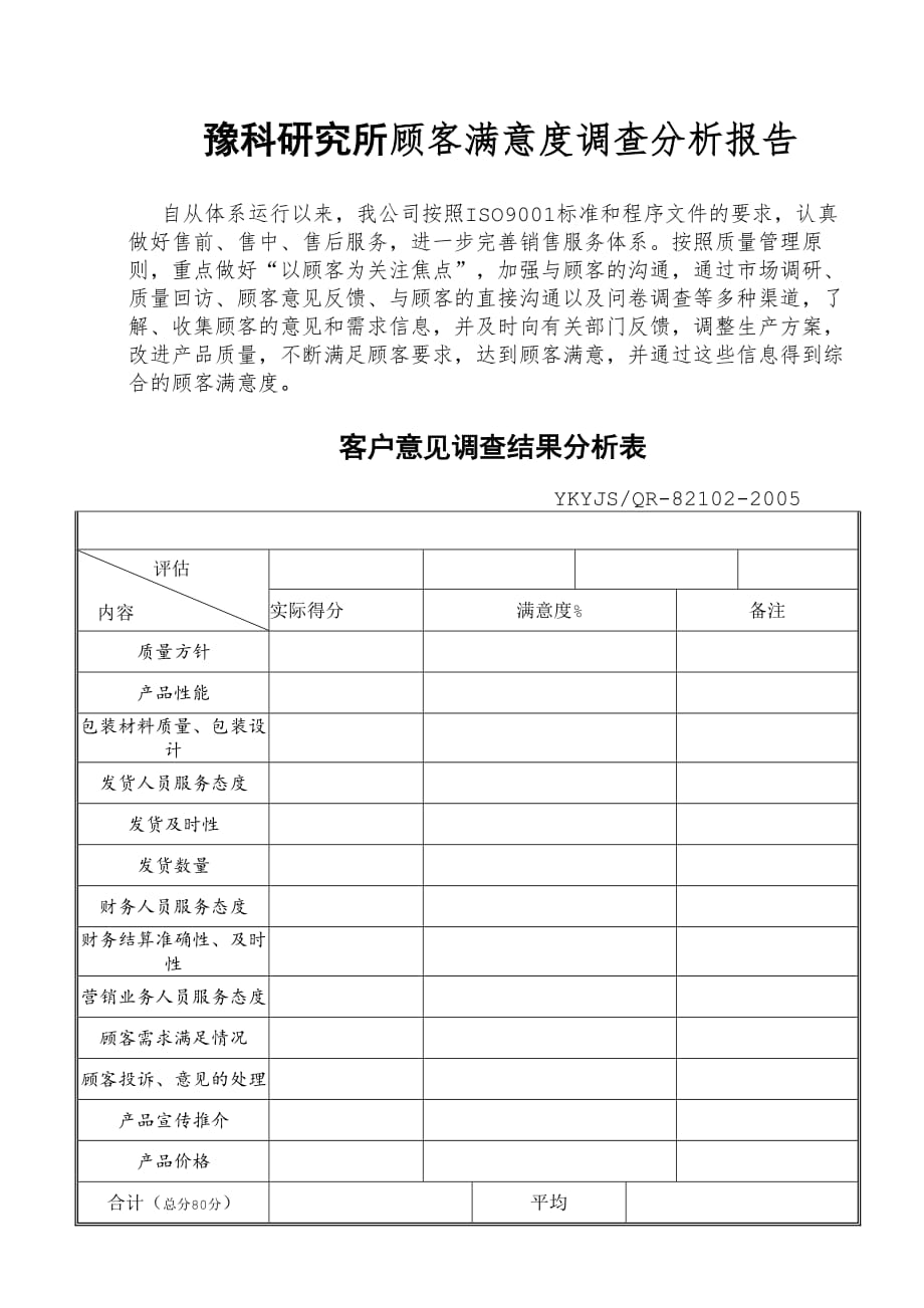 顾客满意度调查分析表_第1页