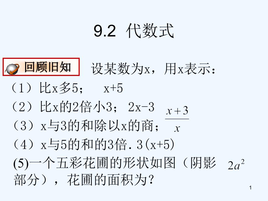 上海市松江区七年级数学上册9.2代数式课件沪教版五四制_第1页