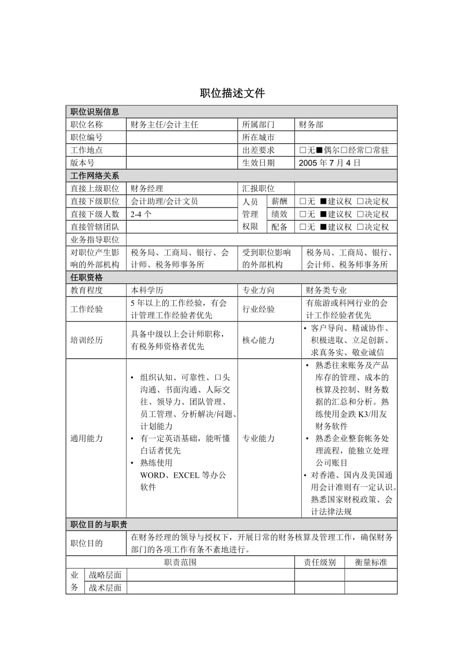 2020年（岗位职责）会计岗位说明书汇编(41个doc)40_第1页