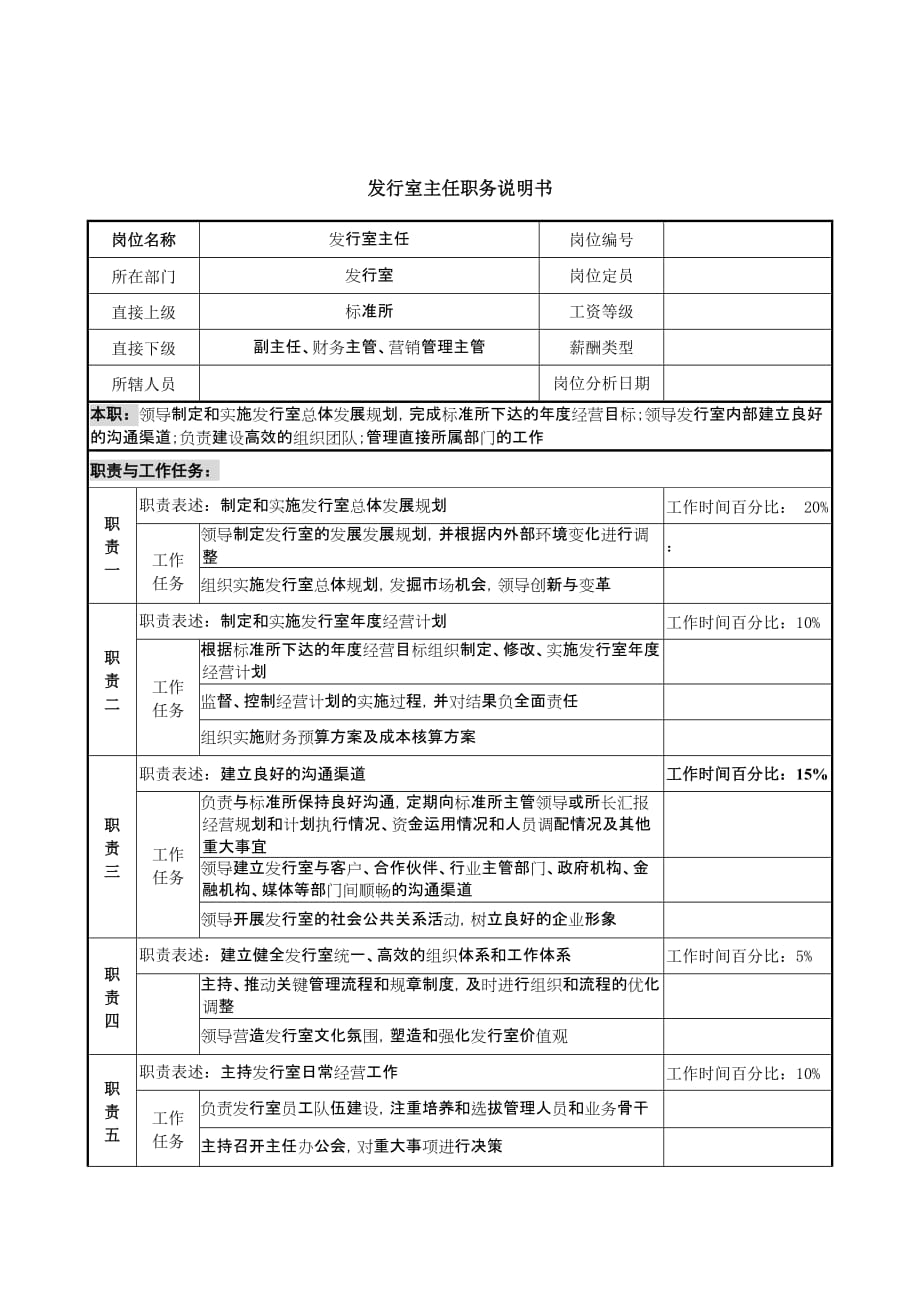 (2020年)（岗位职责）发行室主任岗位职责说明手册(doc 3页)_第1页