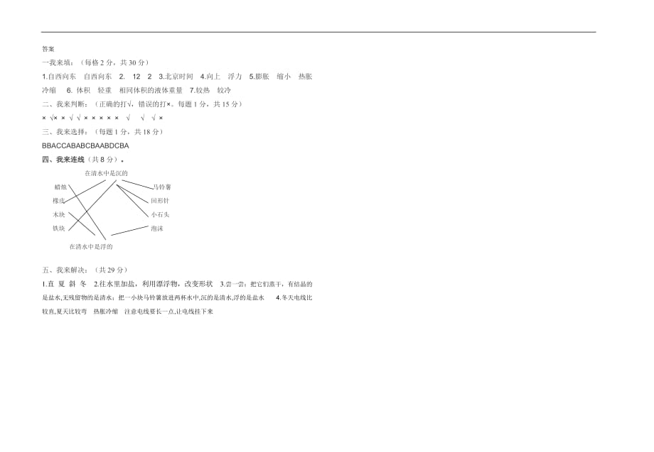 （教科版）五年级科学下册期末试卷_第3页