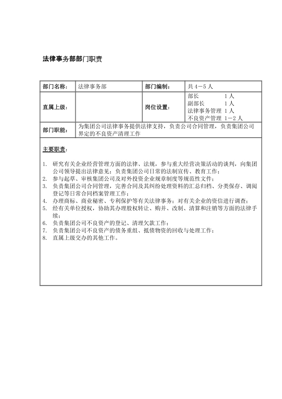 (2020年)（岗位职责）法律事务部的部门职责(doc 1页)_第1页