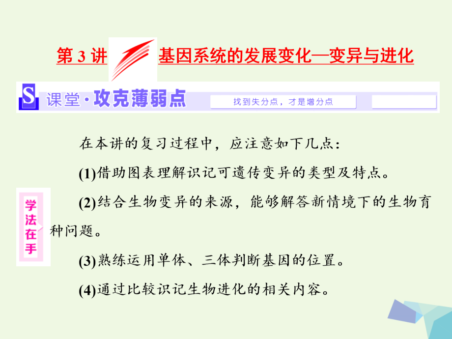 （通用版）高考生物二轮复习第一部分专题二基因系统第3讲基因系统的发展变化—变异与进化课件_第1页