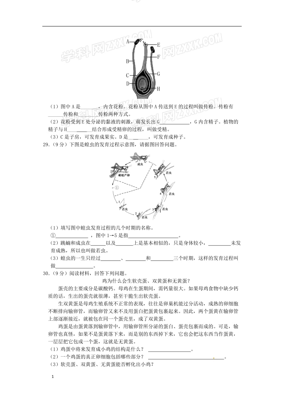 生物：第21章《生物的生殖与发育》单元试题（含答案）（苏教版八年级下）教材课程_第4页