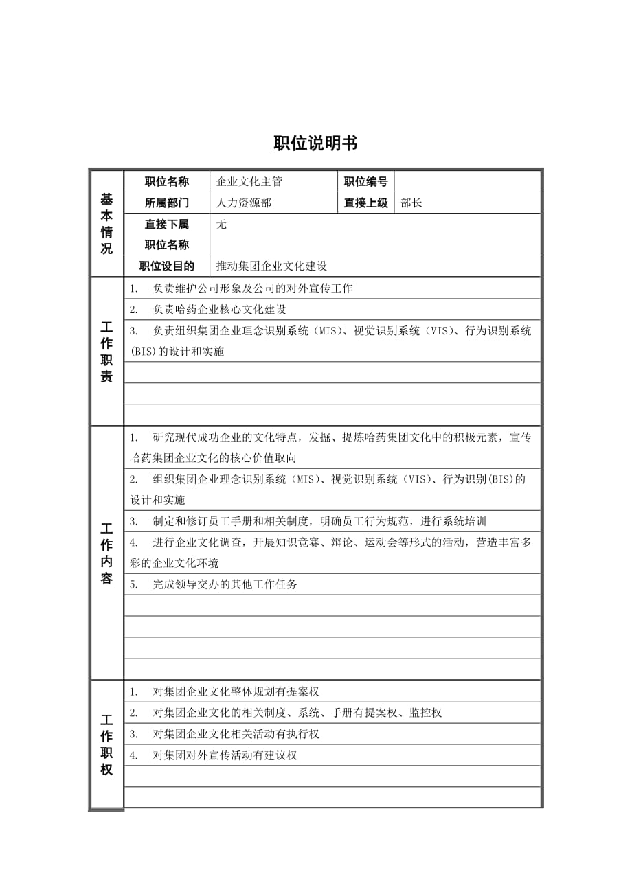 2020年（岗位职责）人力资源部企业文化主管岗位职责(doc 3页)_第1页