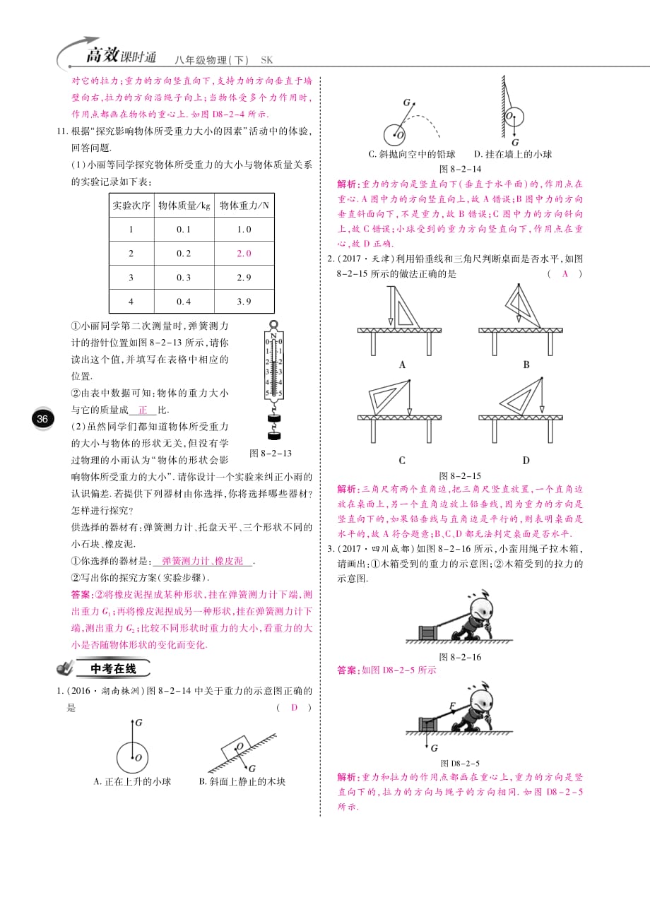 学年八年级物理下册8.2重力力的示意图课时训练（pdf）（新版）苏科版_第4页