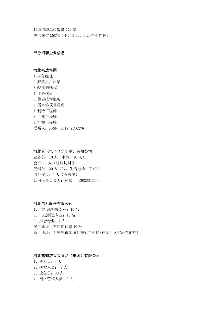 2020年（岗位职责）人才交流会岗位信息_第1页