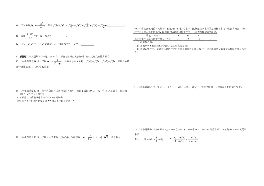 人教A版高中数学选修1-2综合测试题_第2页