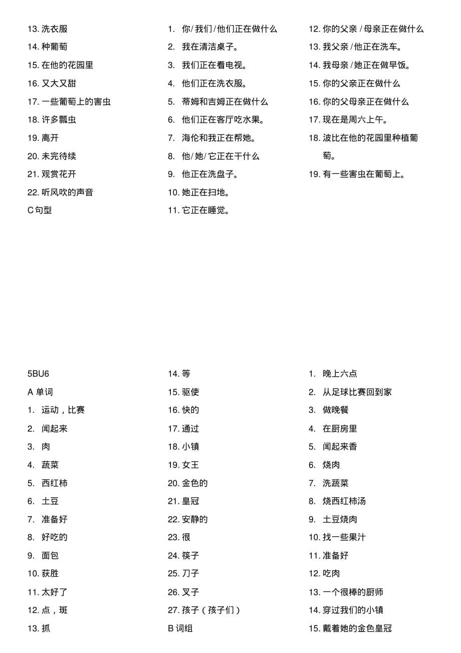 最新五年级新教材下册英语词组句型默写_第5页