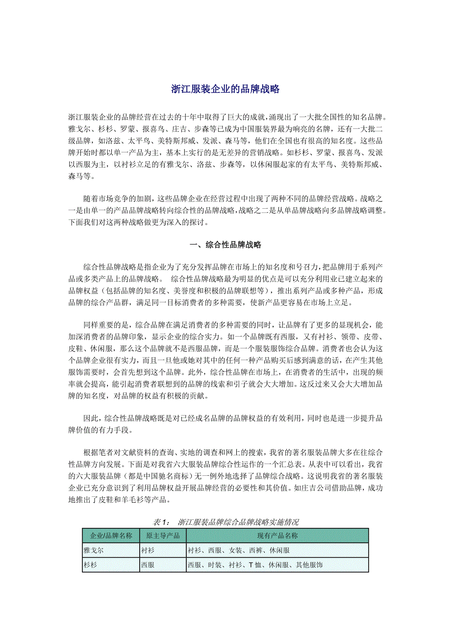 《精编》浙江服装企业的品牌战略_第1页