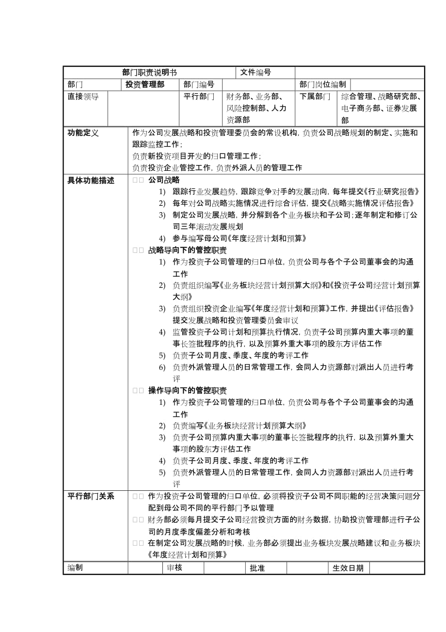 《精编》某公司经理岗位说明书汇总大全59_第1页