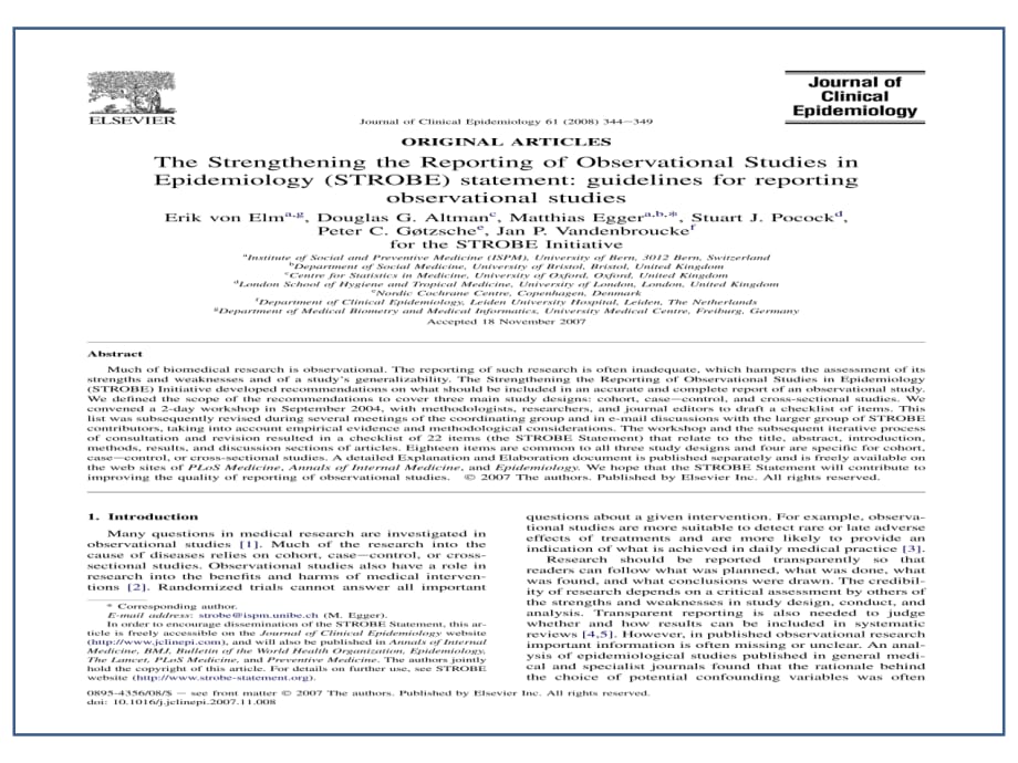 临床医学讲解习题考题The Strengthening the Reporting of Observational Studies in Epidemiology-2008_第1页