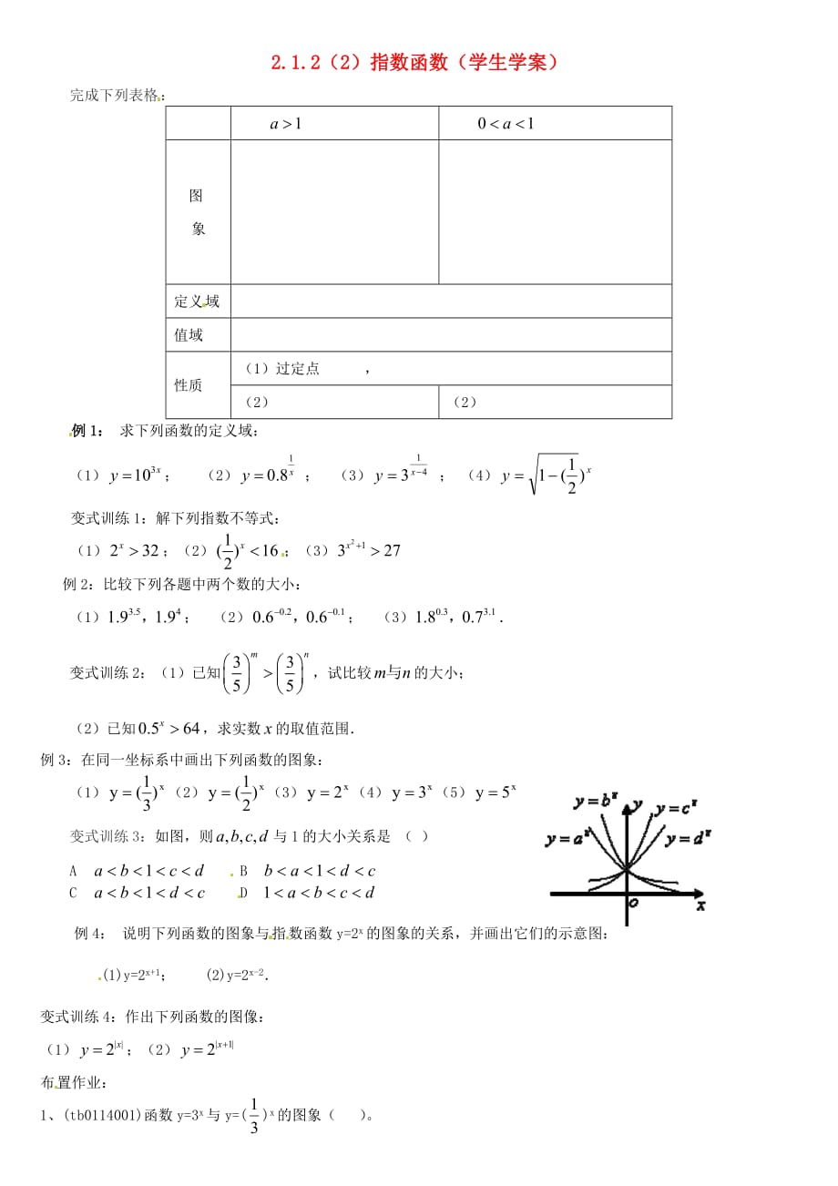 2020年高中数学 2.1.2指数函数（2）学案（无答案）新人教版必修1（通用）_第1页