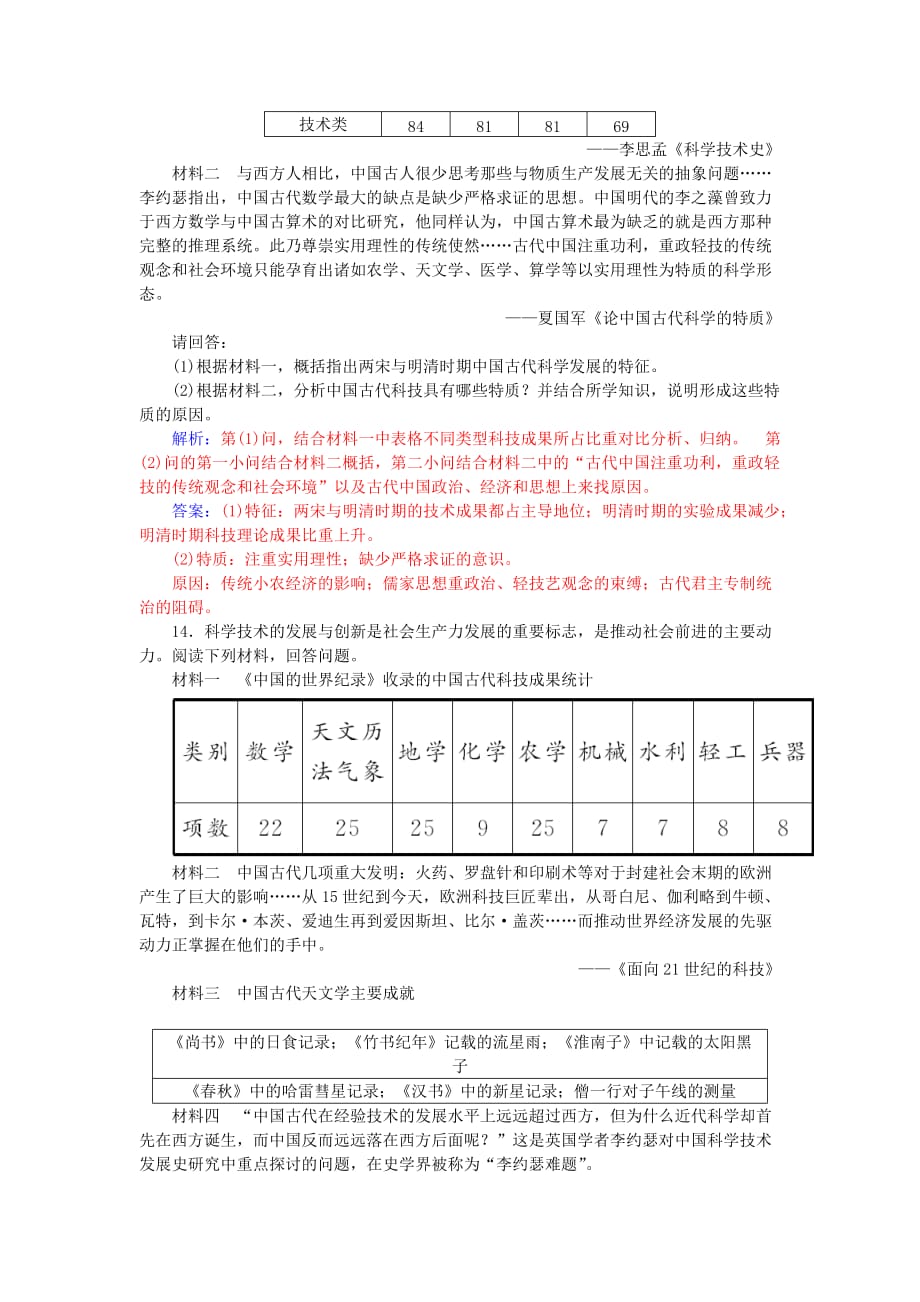 2017高考历史一轮复习 第十五单元 中国古代和现代的科技与文化 第40讲 古代中国的科技成就课后训练.doc_第4页