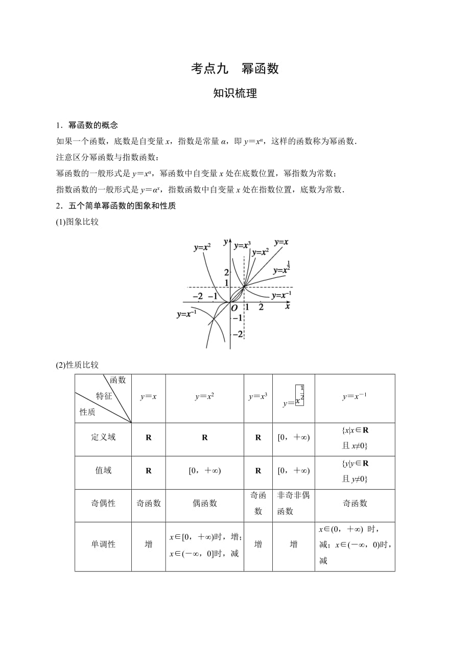 2018届高考数学艺术生短期集训专题知识突破_考点9幂函数_第1页