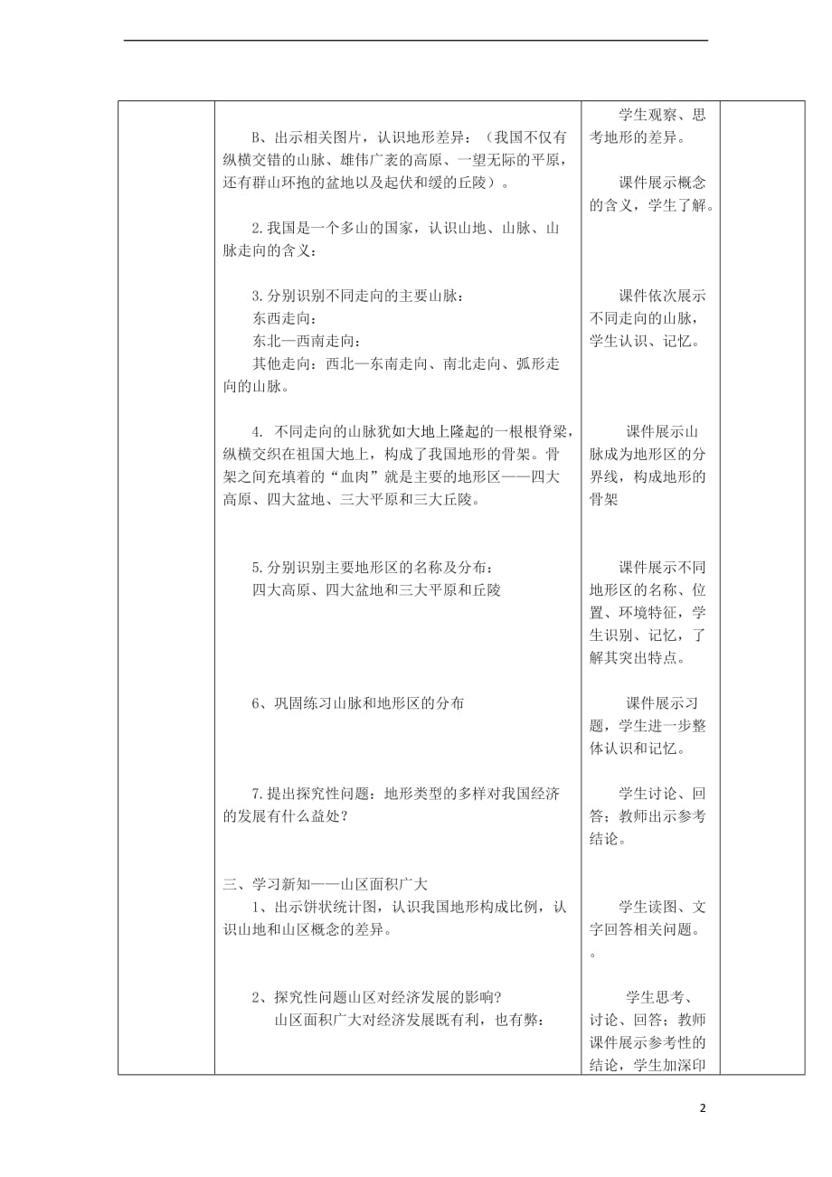 八年级地理上册第二章第一节地形和地势（第1课时）教案（新版）新人教版_第2页