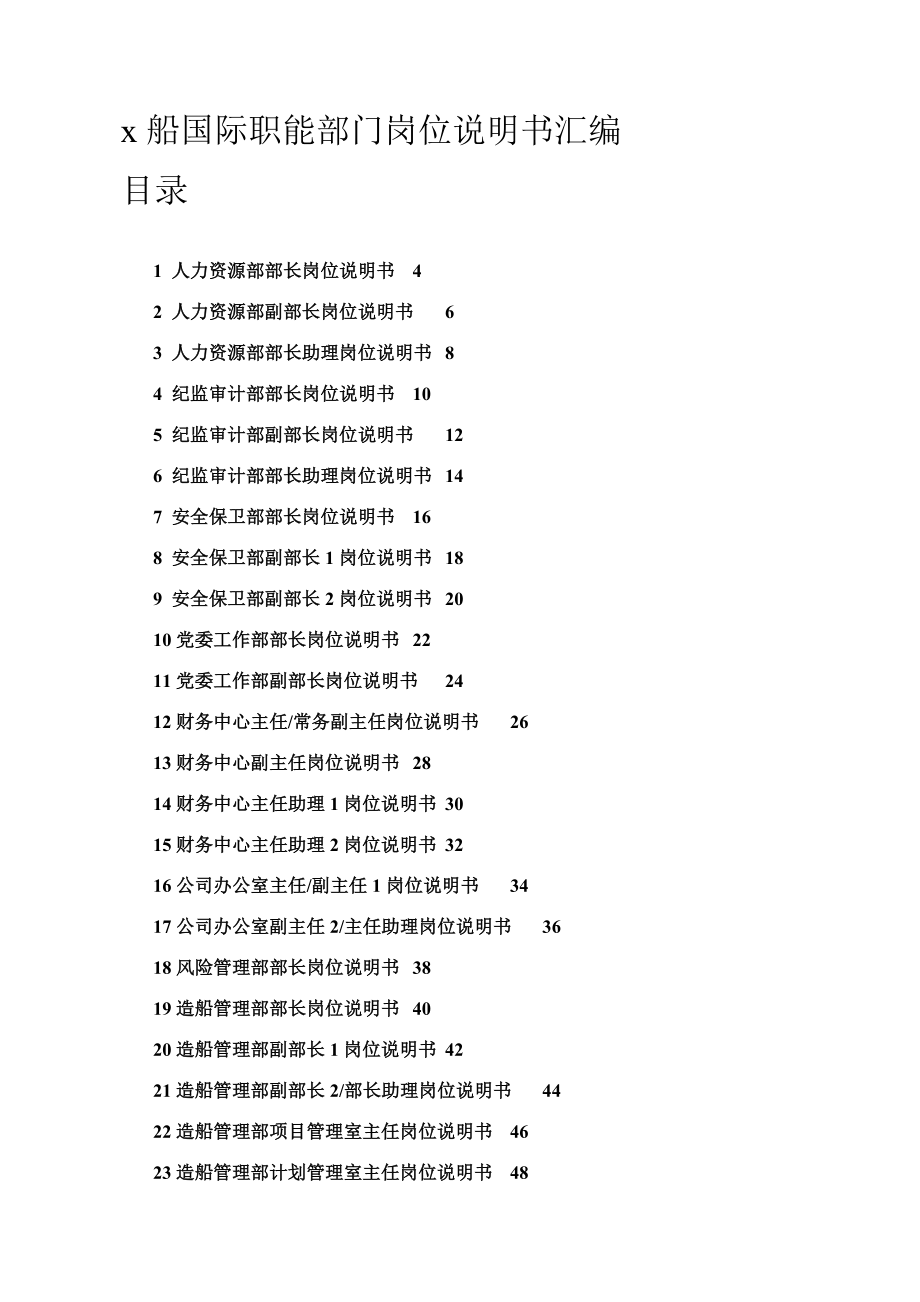 《精编》某船国际职能部门岗位说明书汇编_第1页