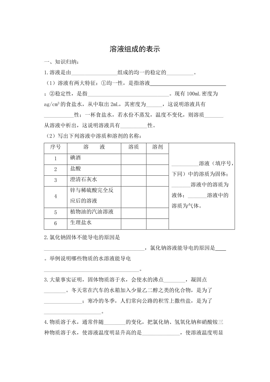 6 溶液组成的表示(无答案).doc_第1页