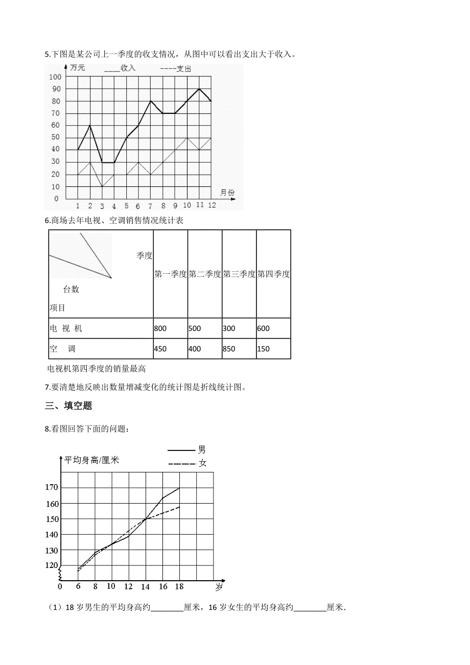 北师大版数学五年级下册《复式折线统计图》一课一练 (6)_第2页