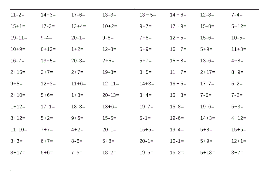 小学一年级上册数学口算(每天5分钟60题)_第4页