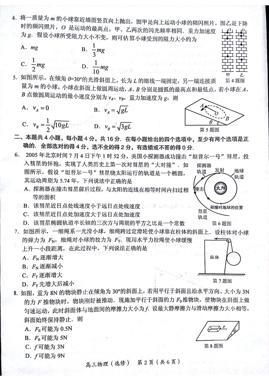 江苏省南通市如东县、徐州市丰县高三物理10月联考试题（PDF无答案）_第2页