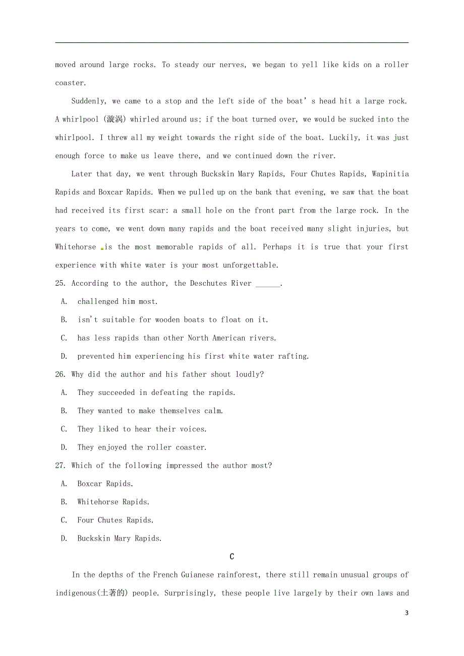 黑龙江省双鸭山市宝清县高级中学高三英语上学期第三次月考试题（PDF）_第3页