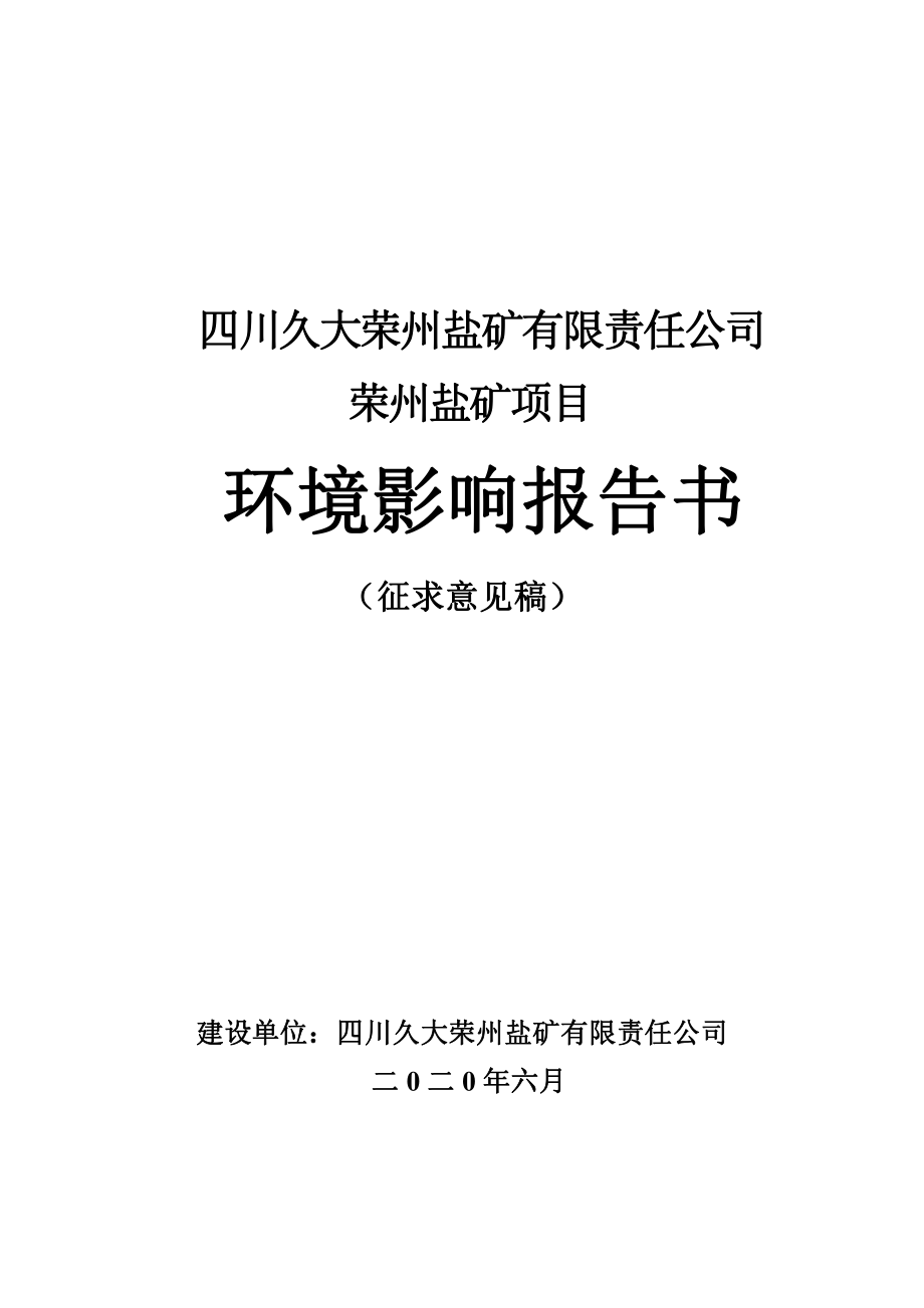 四川久大荣州盐矿有限责任公司荣州盐矿项目环境影响报告书_第1页