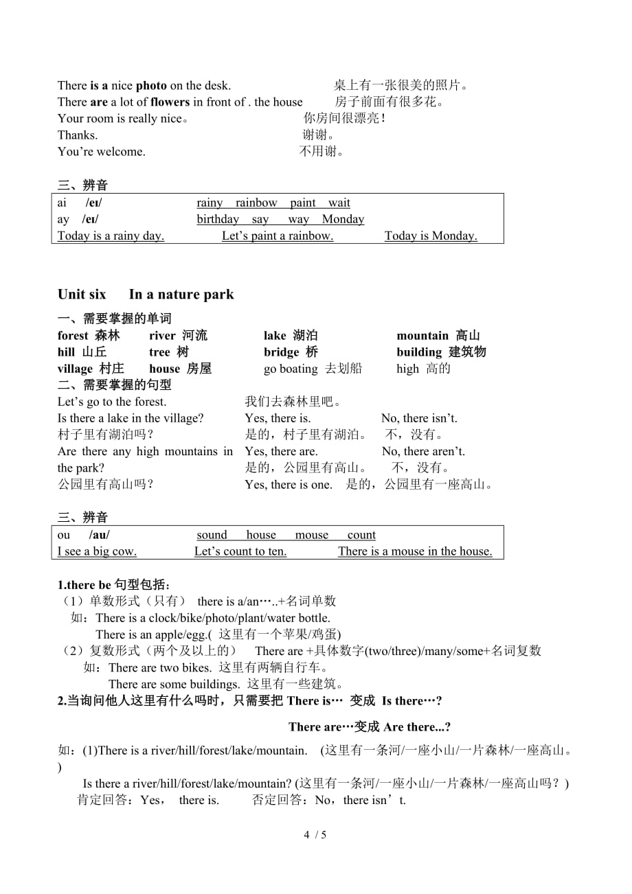 最新人教版英语五年级上册复习提纲_第4页