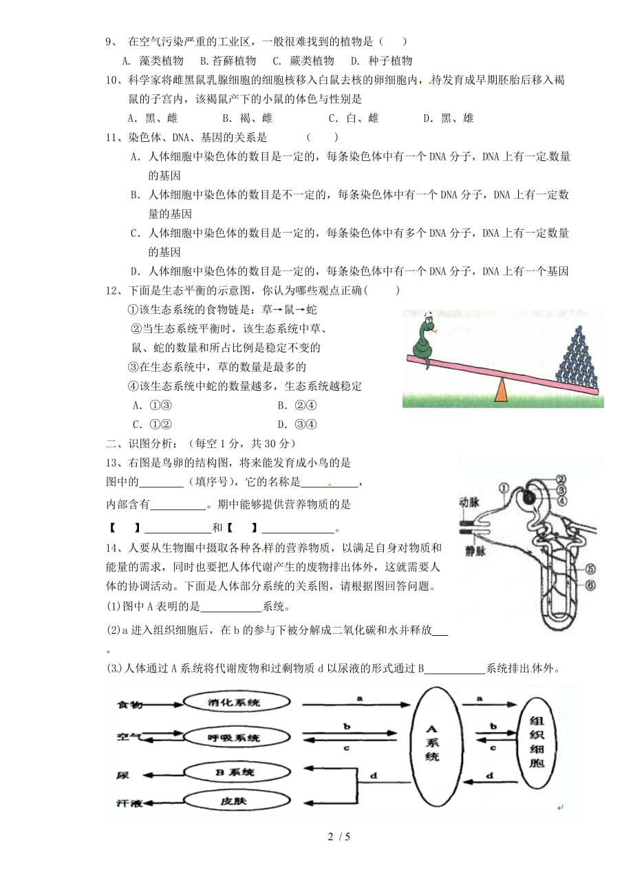 中考生物模拟试题新人教版_第2页