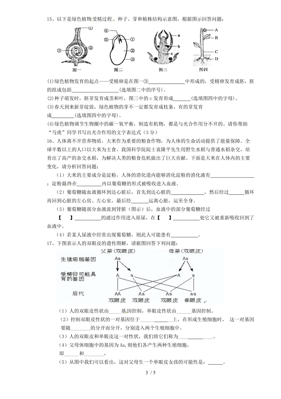 中考生物模拟试题新人教版_第3页