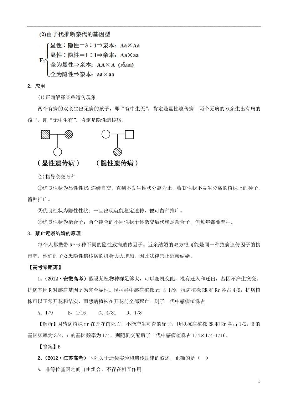 2013版高考生物一轮精品复习 1.1 孟德尔的豌豆杂交实验（一）学案 新人教版必修2.doc_第5页