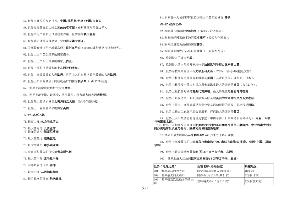 专题复习地理：世界地理之世界之最_第3页